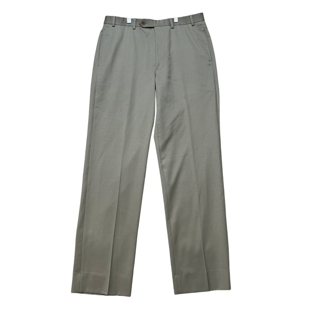 Brooks Brothers 346 Dress Pants Mens 34x34 Taupe Gray Wool Flat Front Trousers